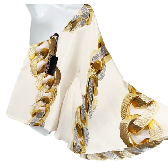 NWT Robert Cavalli Silk Chain-Print One-Shoulder Top size 40 US4-6 - Picture 3 of 16